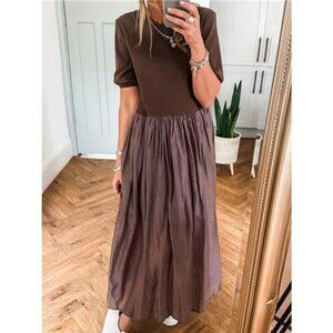 Short Sleeve Knit Top Patchwork Pleated Dress